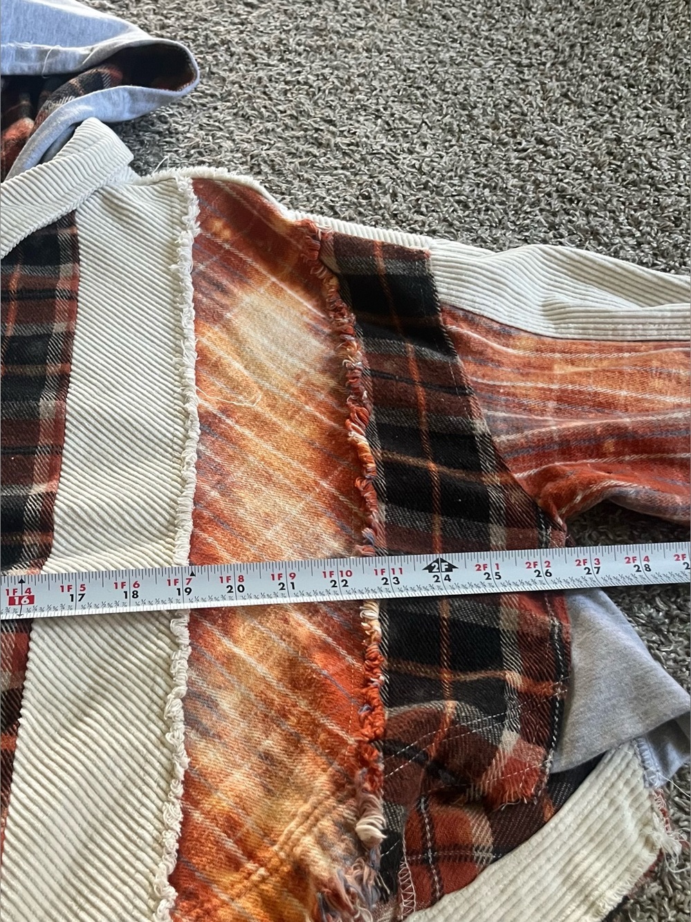 Oli & Hali Hooded Corduroy Shacket Orange Plaid Fall Cozy Oversized Patchwork - Picture 5 of 8